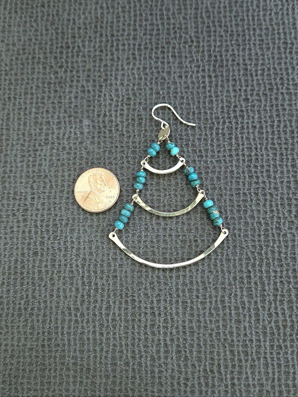 Three3️⃣ Tier Gold💛 Earrings with Turquoise🩵 Beads - NWOT - Picture 9 of 15